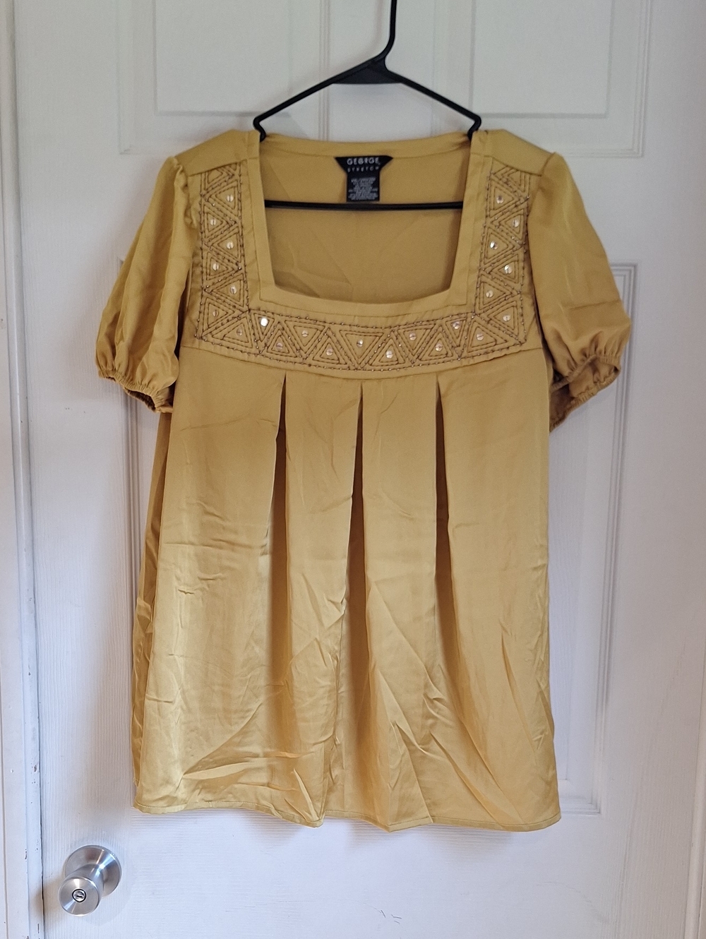 George Women's Mustard Yellow Embroidered Square-Neck Tunic Top Size XXL